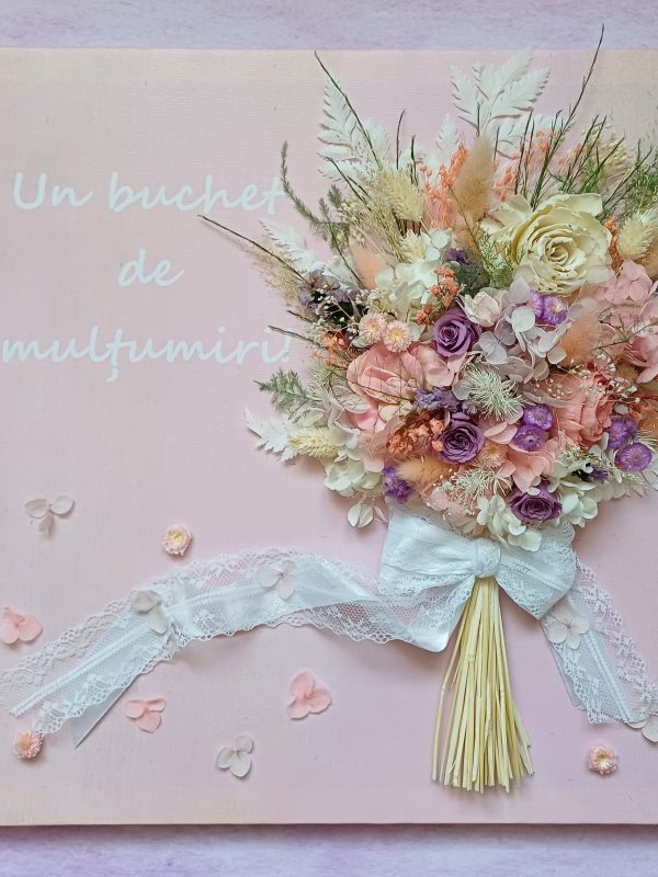 Tablou decorativ „Un buchet de multumiri” – Decor cu flori criogenate (30x30 cm)