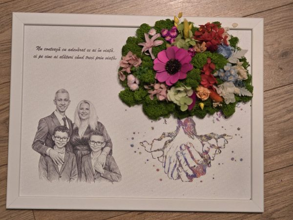 Tablou personalizat familie cu licheni stabilizați – după fotografia clientului (A3)