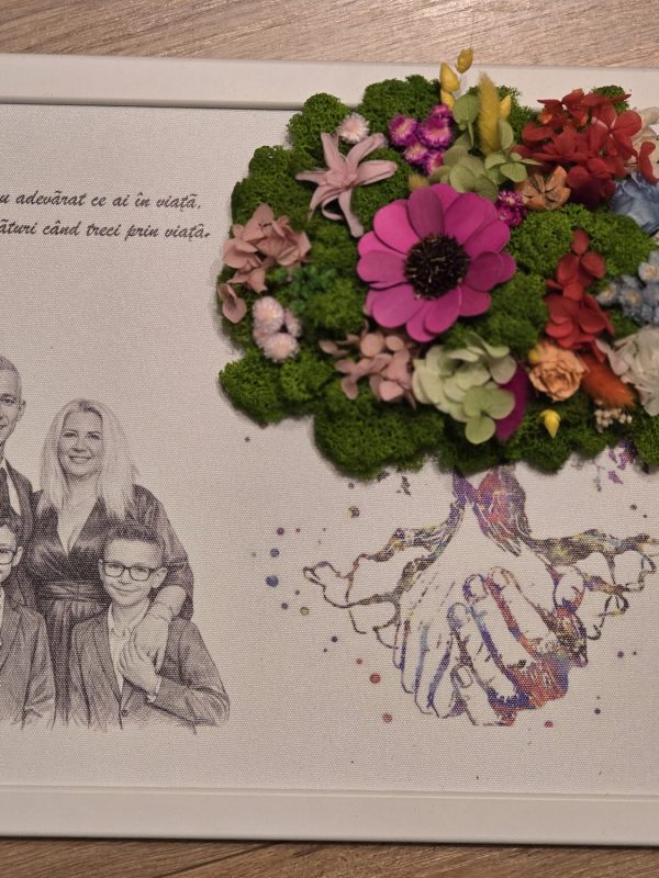 Tablou personalizat familie cu licheni stabilizați – după fotografia clientului (A3)