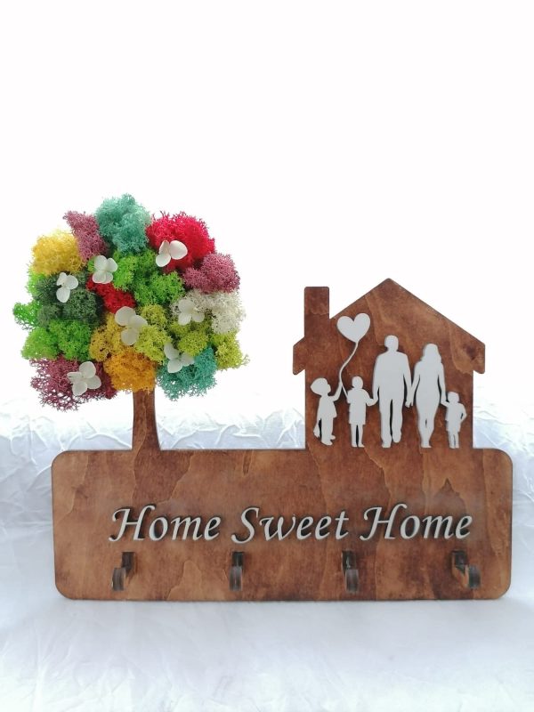 Suport chei personalizat din lemn – Decor cu licheni stabilizați