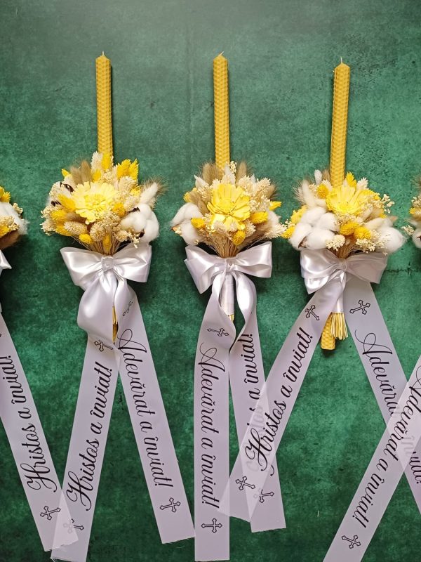 Lumânare de Înviere „Rază de soare” – Ceară naturală de albine, ideală pentru copii și împărtășanie