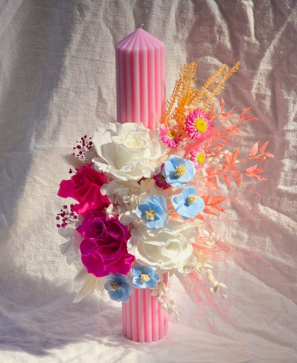 Lumanare botez fete flori criogenate si uscate Candy Bloom Jay Flowers