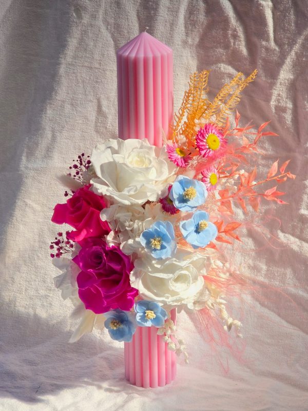 Lumanare botez fete flori criogenate si uscate Candy Bloom Jay Flowers