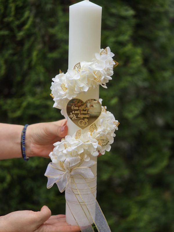 Lumanare nunta/botez cu aranjament floral in spirala