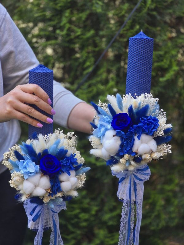 Lumanari nunta in nuante de albastru regal