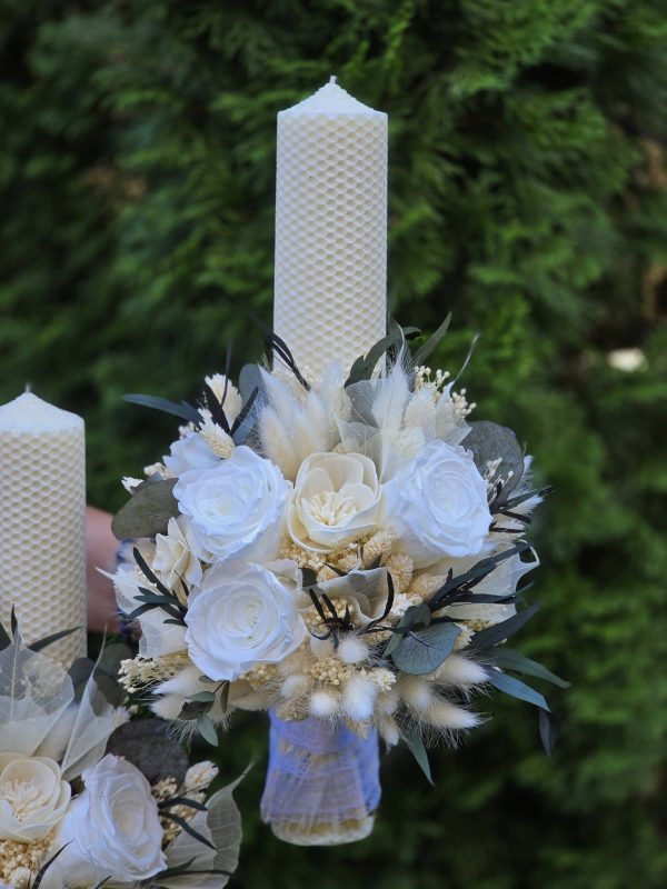 Lumanari nunta in nuante naturale de alb/verde