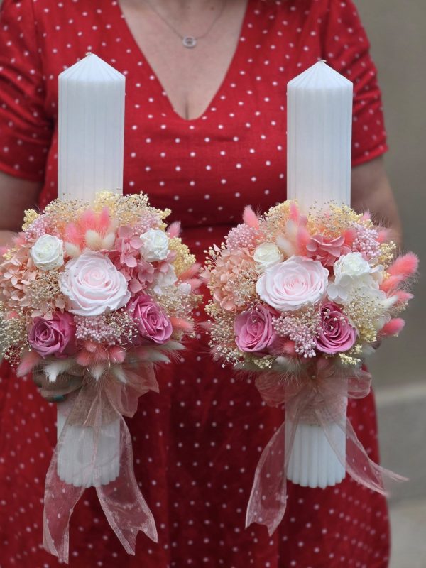 Lumanari nunta in nuante de roz