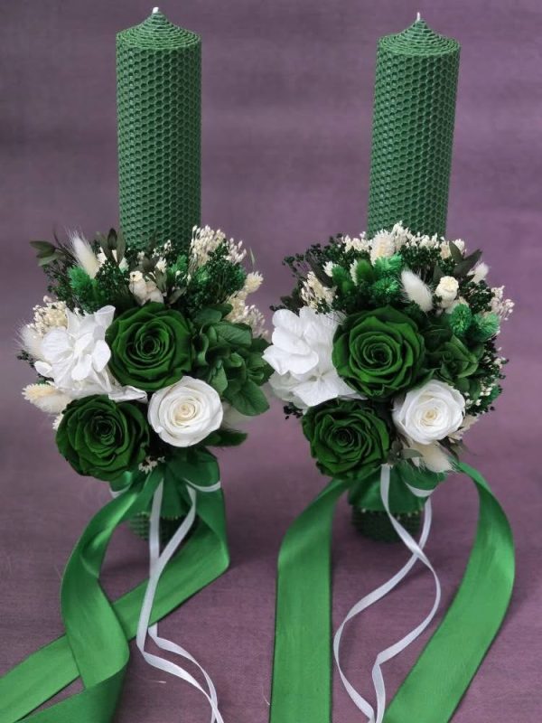 Lumanari nunta in nuante de verde smarald