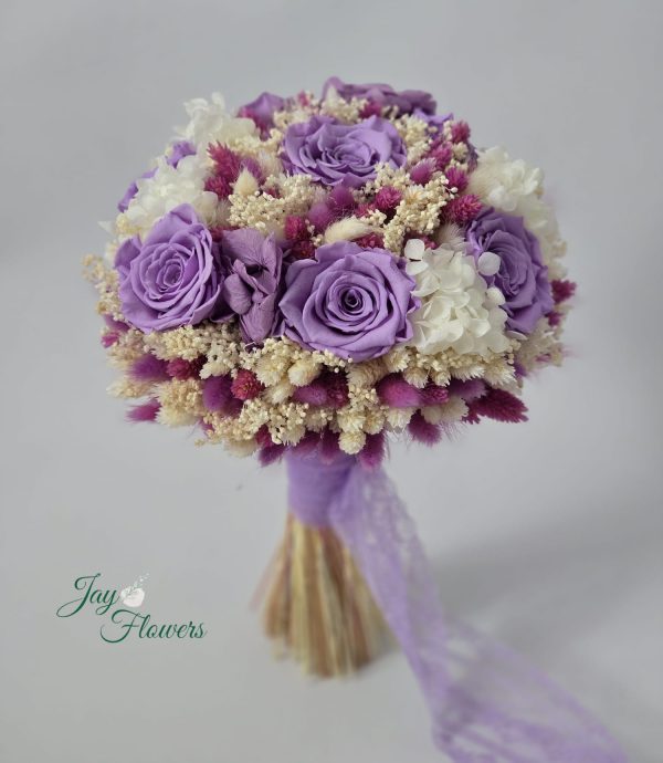 buchet mireasa flori criogenate lila